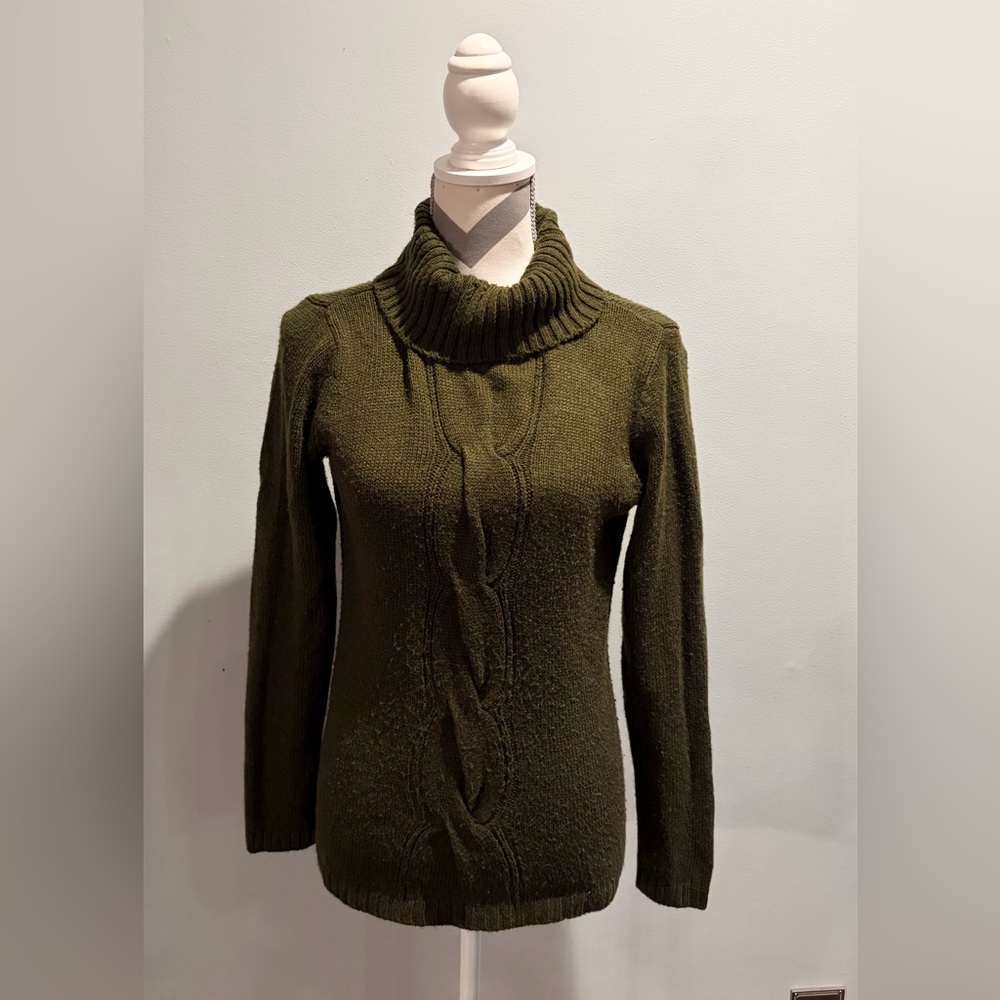 Olive Green Cable Knit Turtleneck Sweater